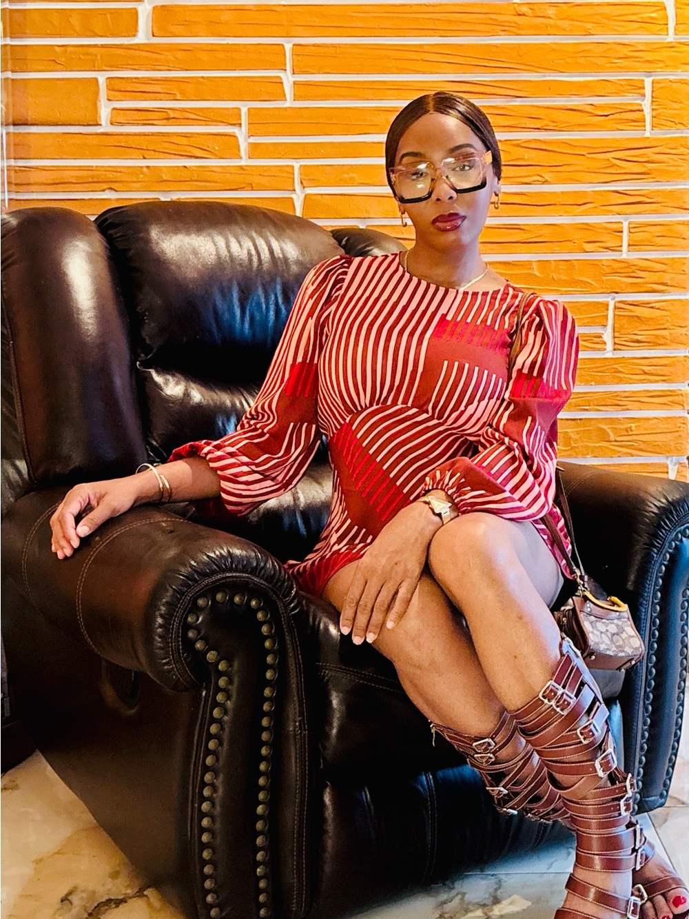 Red Striped Long-Sleeve Mini Dress - Women's Fashion